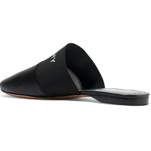 Givenchy Mule Bedford Black Leather White Logo Backless Slide Slip On Flat 36.5 - Picture 3 of 4